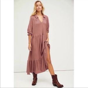 FREE PEOPLE Moonlight Long Sleeve Cotton & Hemp Midi Dress In Summer Sparrow M